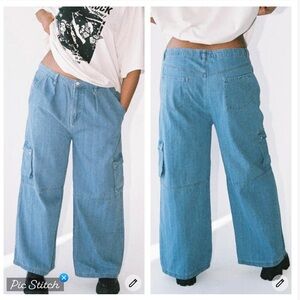 Princess Polly Paige Mid Rise Cargo Jeans Denim Curve